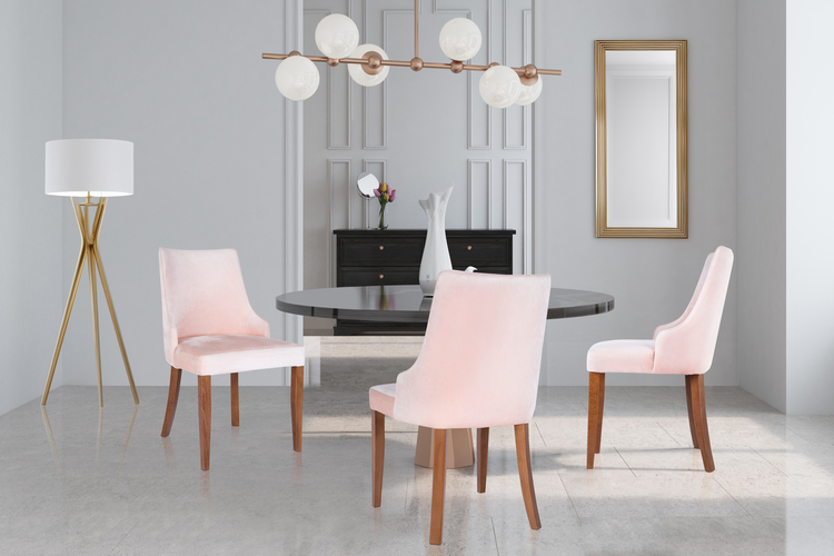 Krzesło nowoczesne kubełkowe w stylu glamour eleganckie do jadalni w różowym materiale